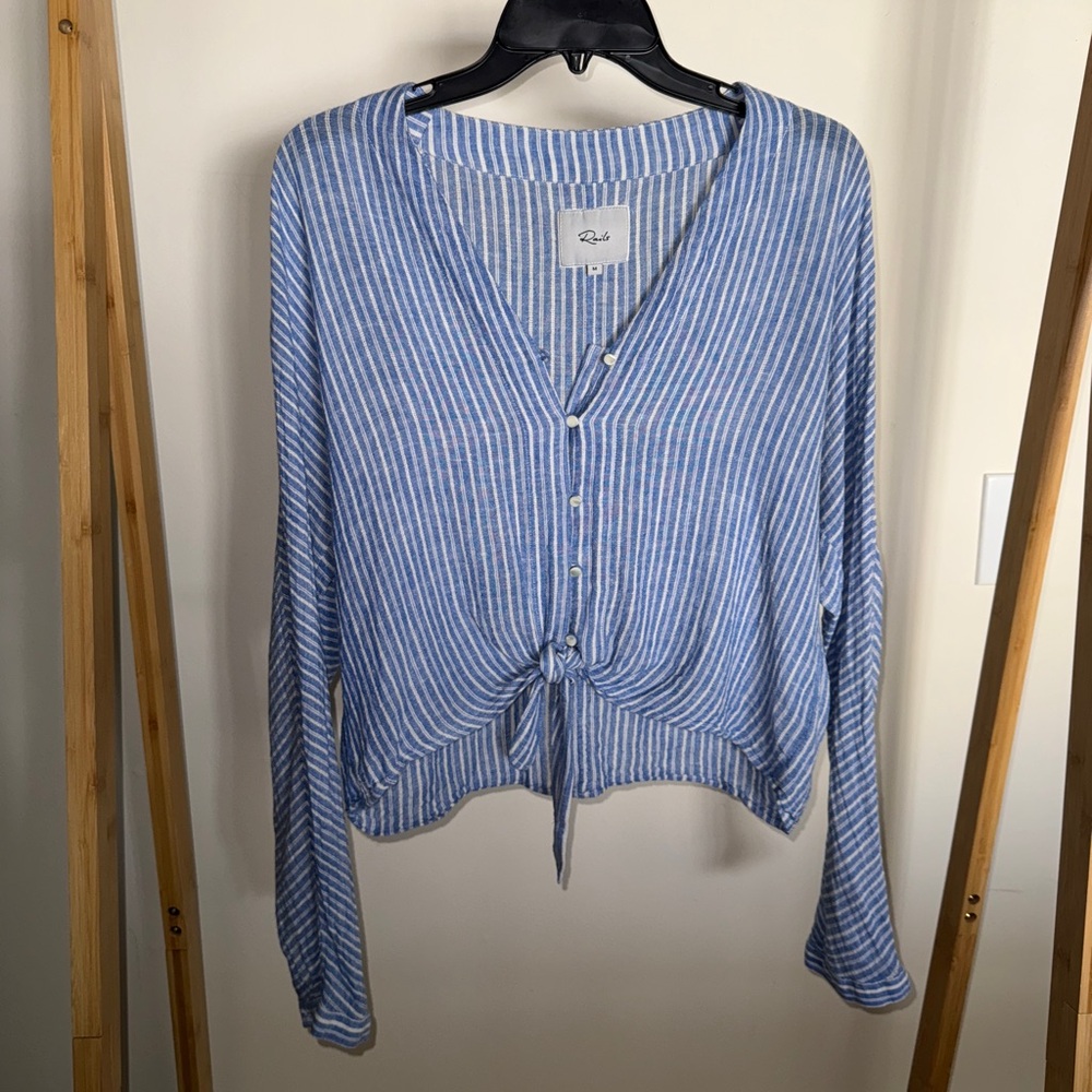 Rails Sky Blue and White Striped Button-Down Blouse